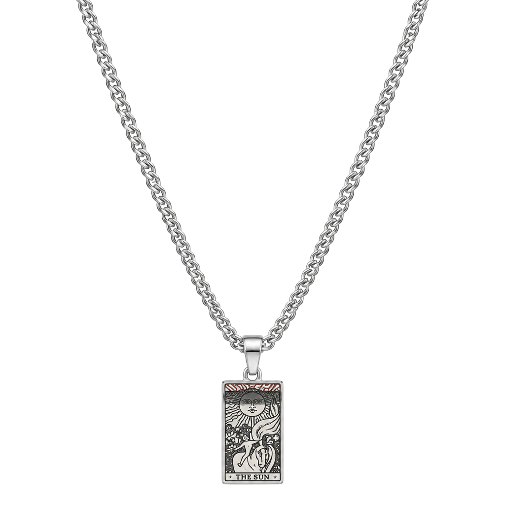 The Sun Tarot Card Pendant Necklace Silver Chain 1