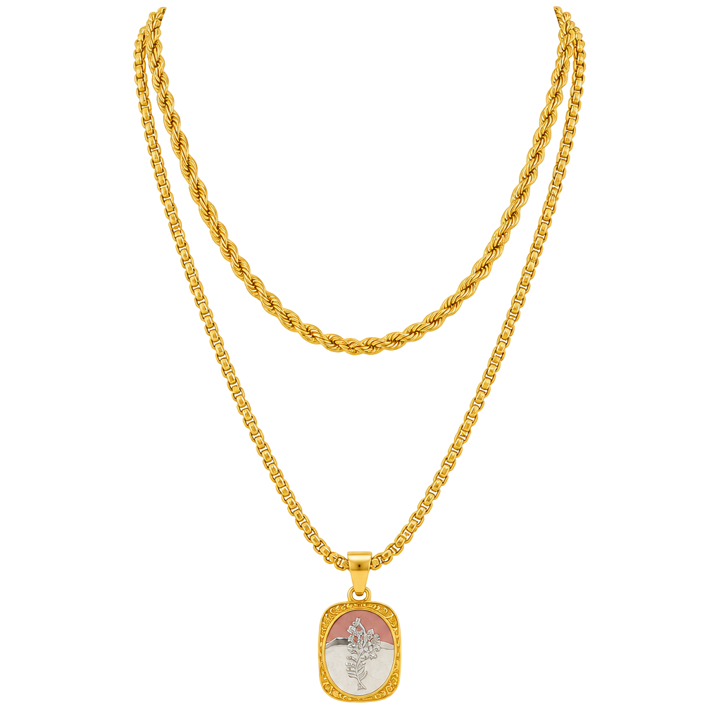 S.steel Gold Tone Rope Chain Necklace with Pendant and Adjustable Chain 1