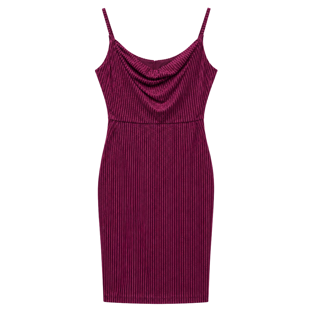Magenta Velvet Pleated Cowl Neck Party Cocktail 1