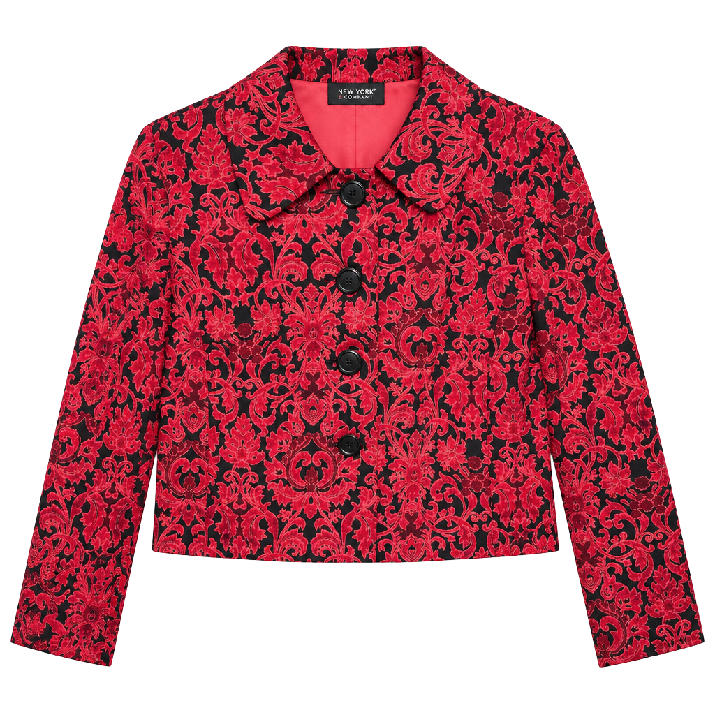 Statement Blazer- Red Black Baroque Damask Print 1