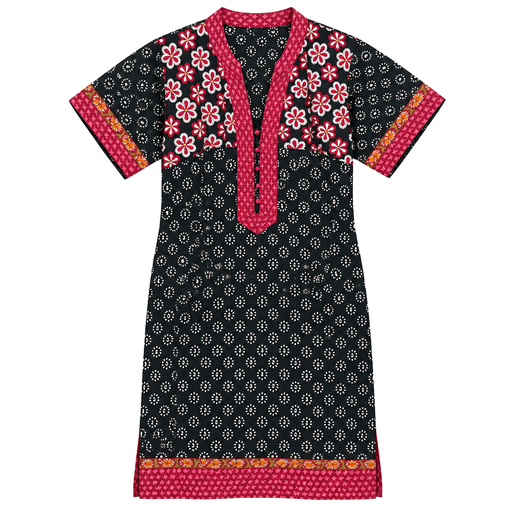 Black Floral Cotton Tunic 1