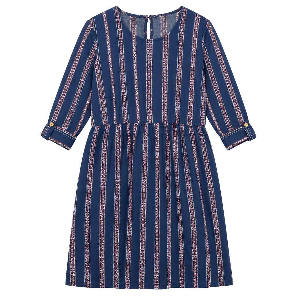 Blue Striped Midi Dress Boho -Babydoll 1