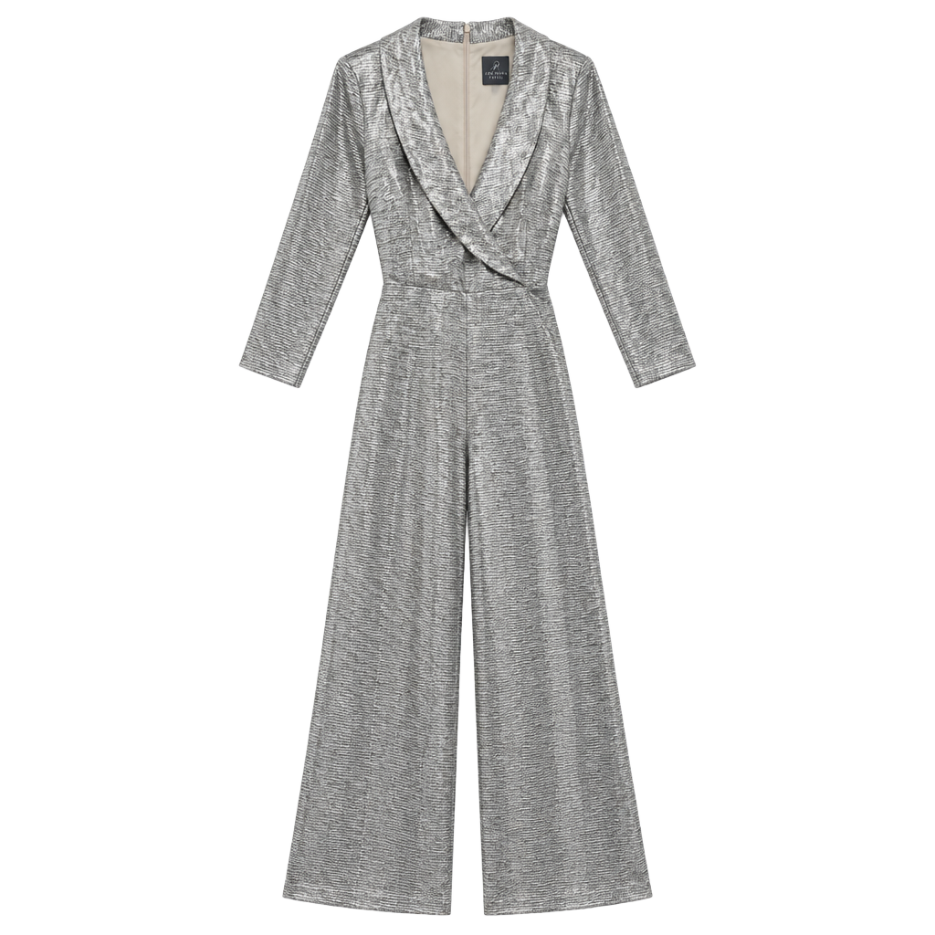 Adrianna Papell Silver Metallic Jumpsuit | Glam Party & Holiday Outfit 1