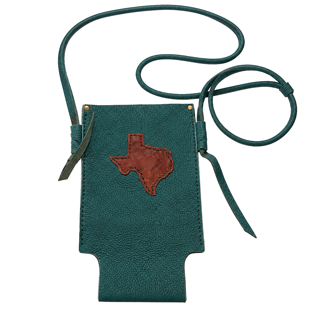 Handmade Leather Texas Bottle Holder Crossbody Bag Teal 1