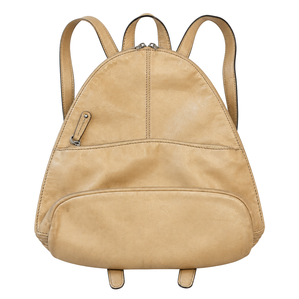 Tignanello Leather Dome Backpack Tan Striped Lining 1