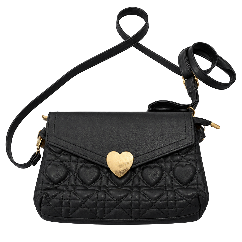 Black Heart Quilted Crossbody Bag 1
