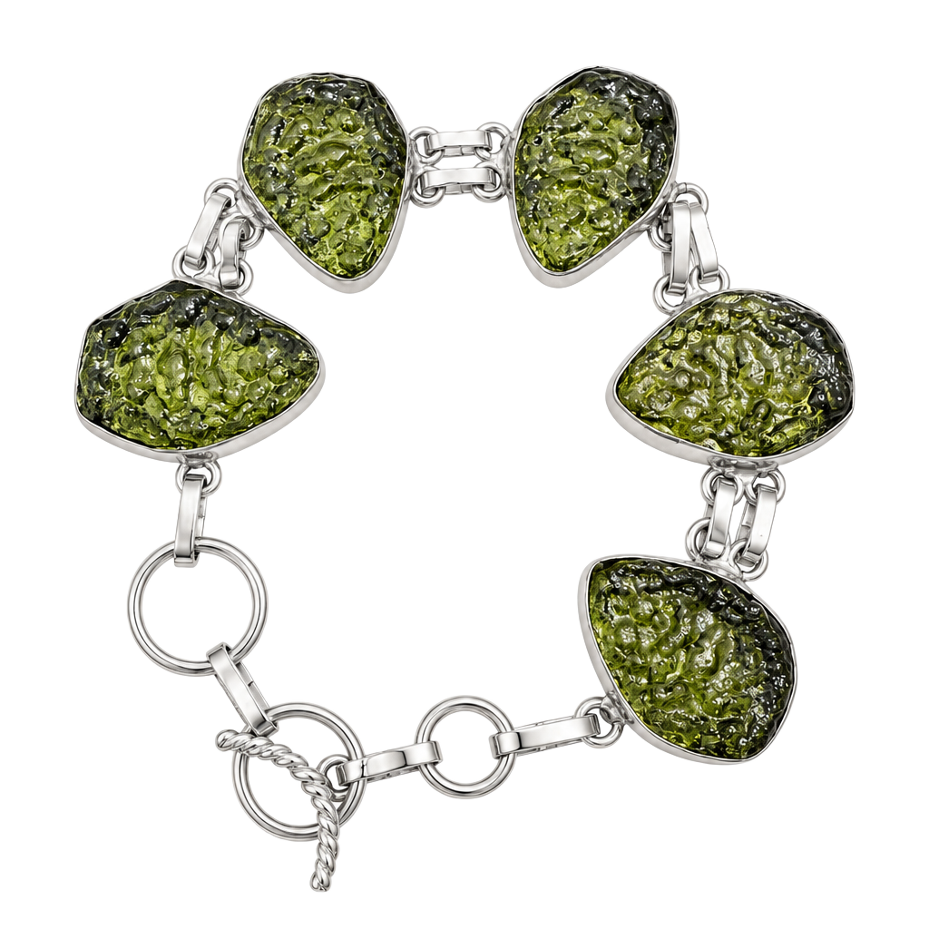 Handmade Sterling Silver 925 Moldavite Gemstone Link Bracelet 1