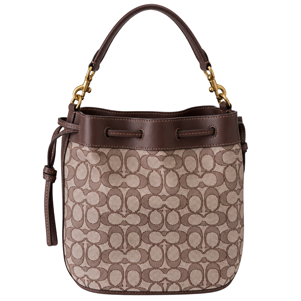 Coach Signature Jacquard Field Bucket Bag Brown Canvas Leather 1