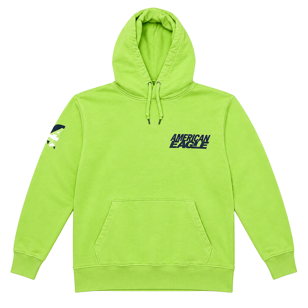 American Eagle Hoodie Size L Lime Green Logo Pullover Sweatshirt 1