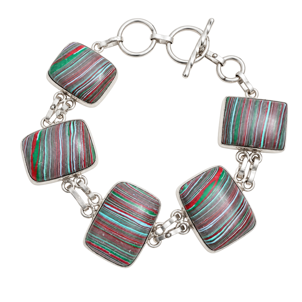 Sterling Silver Fordite Link Bracelet 925 1
