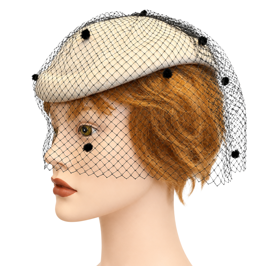 Vintage Wool Pillbox Hat With Black Veil And Bow 1