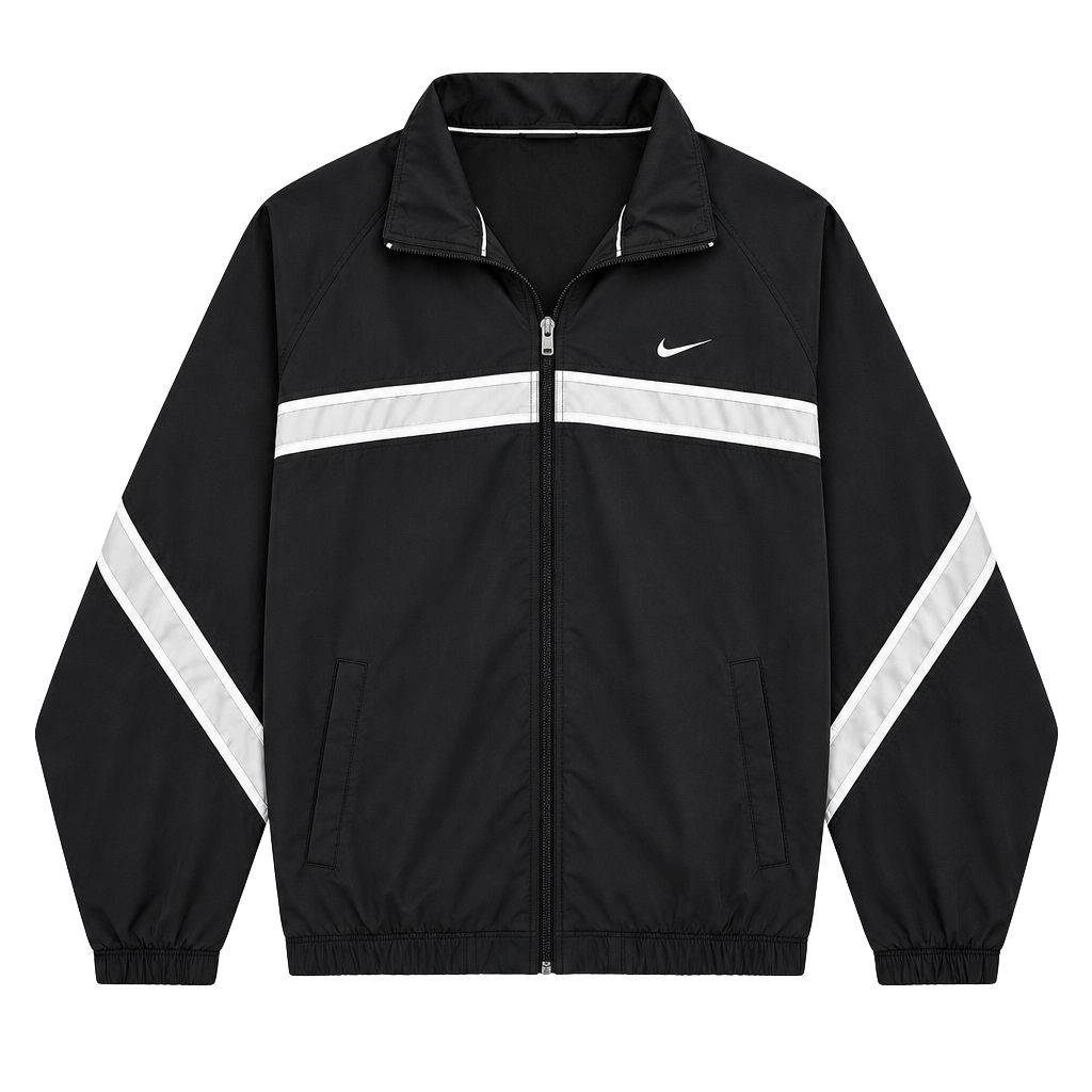 Nike Windbreaker Jacket Size XL Black White Striped Full Zip 1