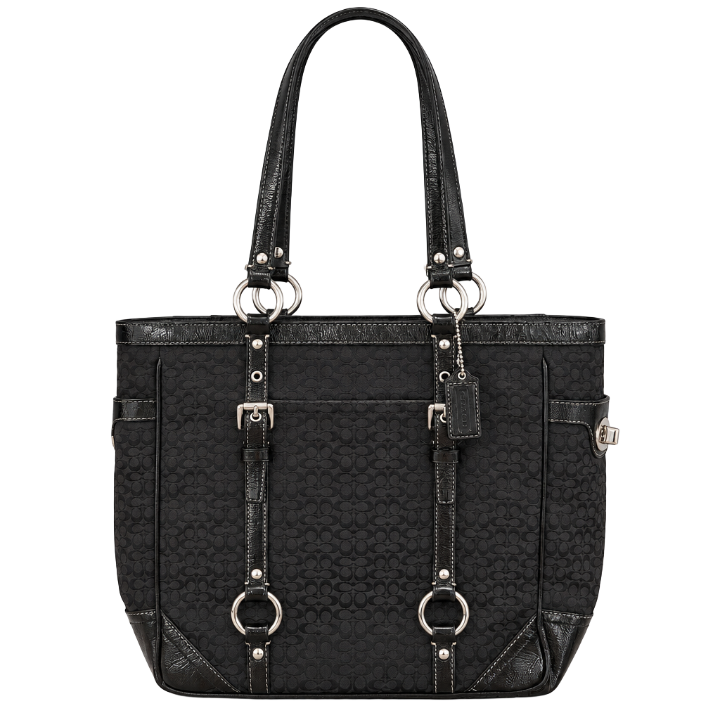 Coach Signature Gallery Jacquard Black Tote Purse Carryall 1