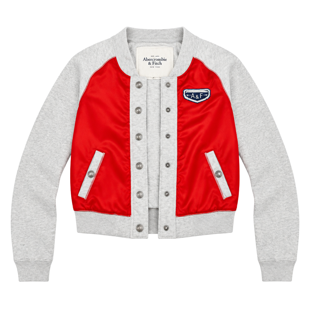 Abercrombie & Fitch Bomber Jacket Size M Red Gray Snap Up 1