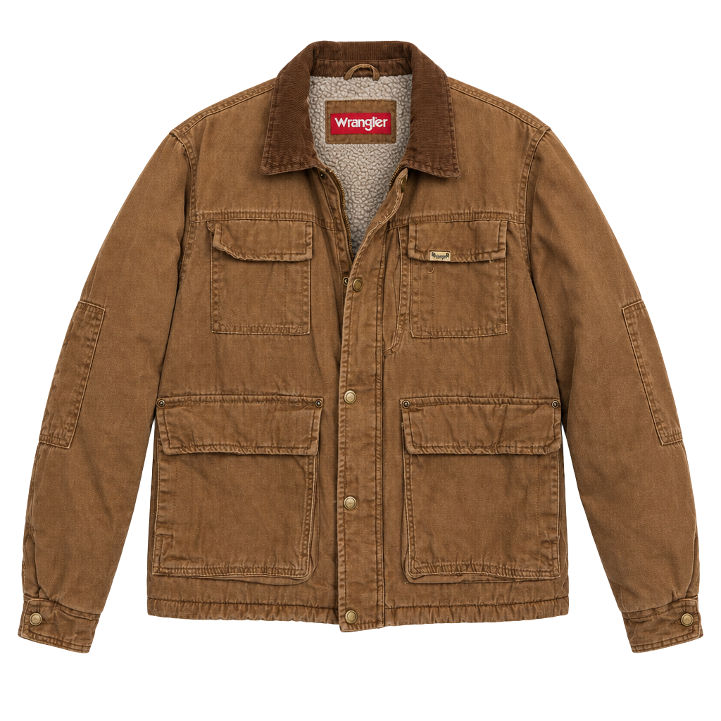 Wrangler Canvas Sherpa Jacket M Lined Workwear Barn Coat Chore Winter Full Zip 1