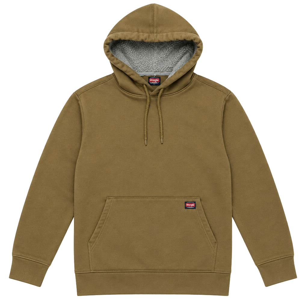 Wrangler Workwear Pullover Hoodie Size L Brown Shearling Lined 1