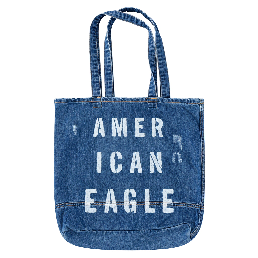 American Eagle Distressed Denim Tote Shoulder Bag Medium Size 1