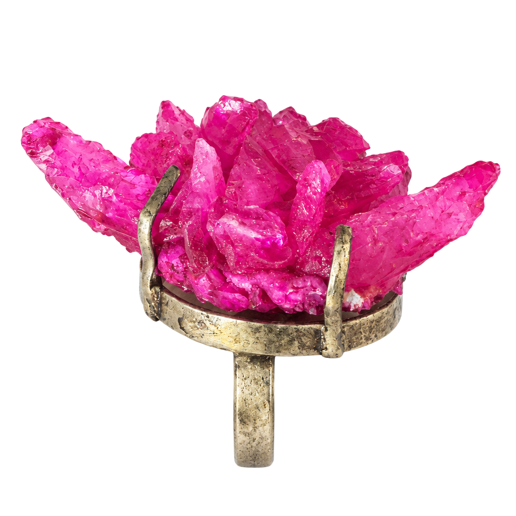 Handmade Pink Crystal Cluster Statement Ring Silver Plated 1