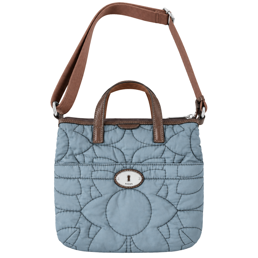 Fossil Key-Per Gray Quilted Crossbody Bag with Brown Leather Trim 1