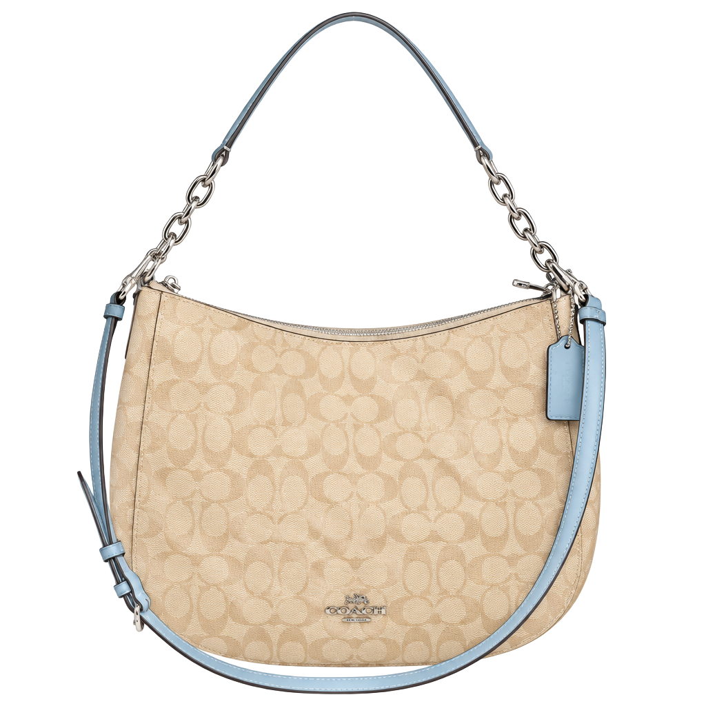 Coach Elle Hobo F39527 Signature Tan Light Blue Shoulder Bag 1