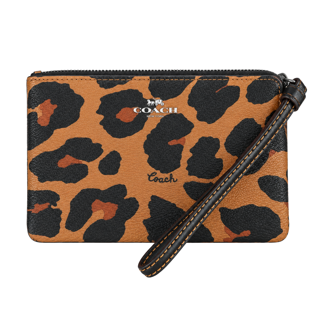 Coach Corner Zip Wristlet ocelot Leopard Print 1
