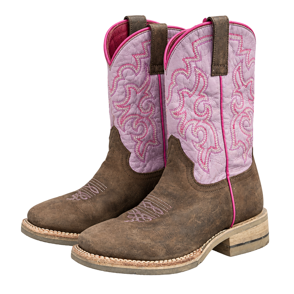 girls Roper Western Boots Size 2 Pink Brown Cowgirl Square Toe 1