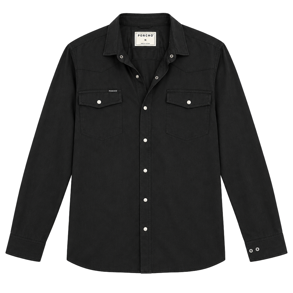 Poncho Western Pearl Snap Long Sleeve Shirt Size XXL Black 1