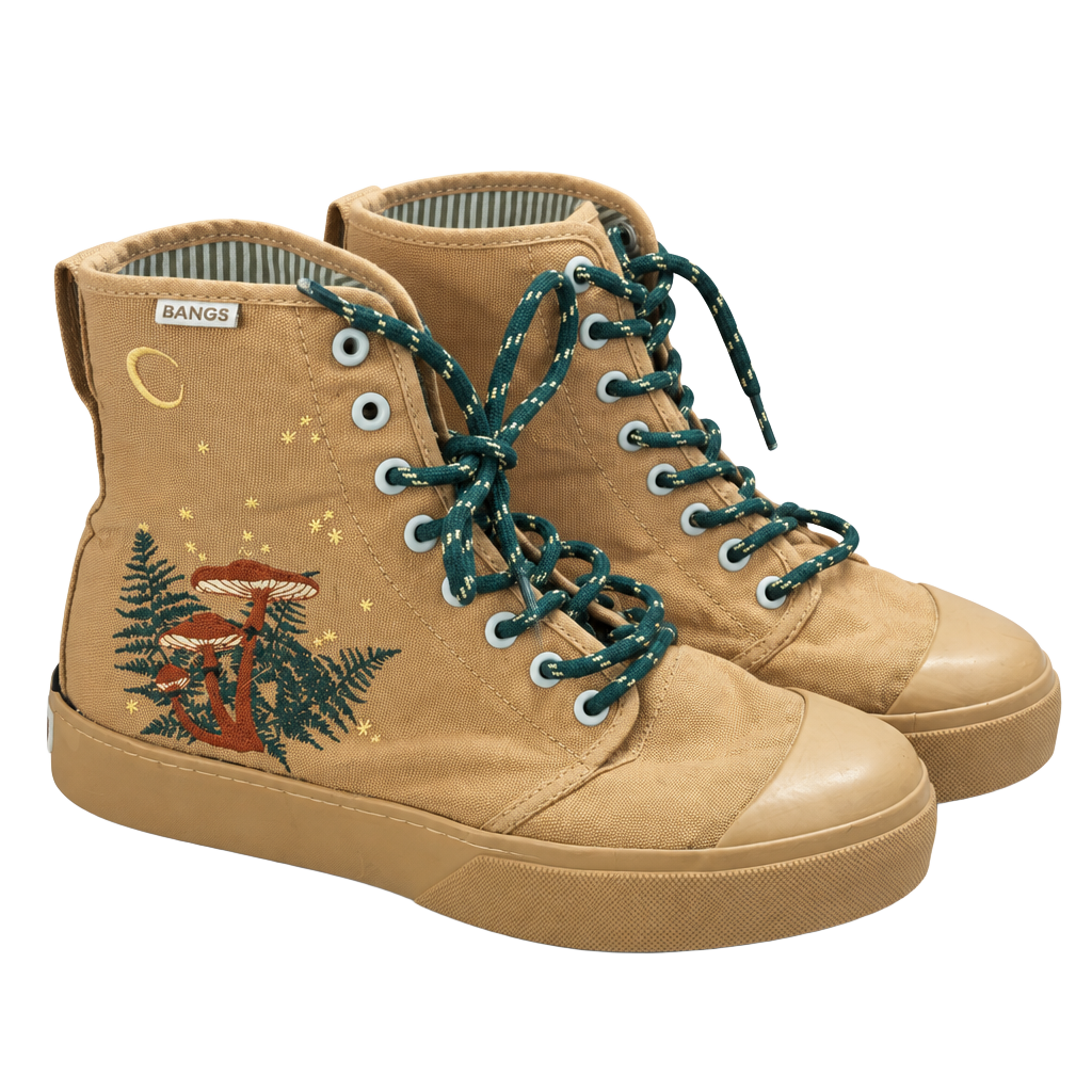 Bangs High Top Sneakers Brown Mushroom Embroidered Shoes 1