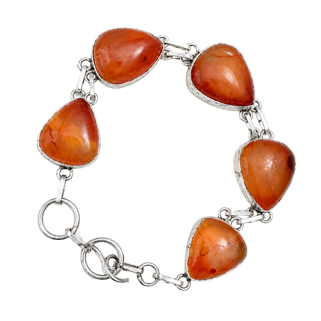 Artisan Sterling Silver Carnelian Teardrop Link Bracelet 925 1