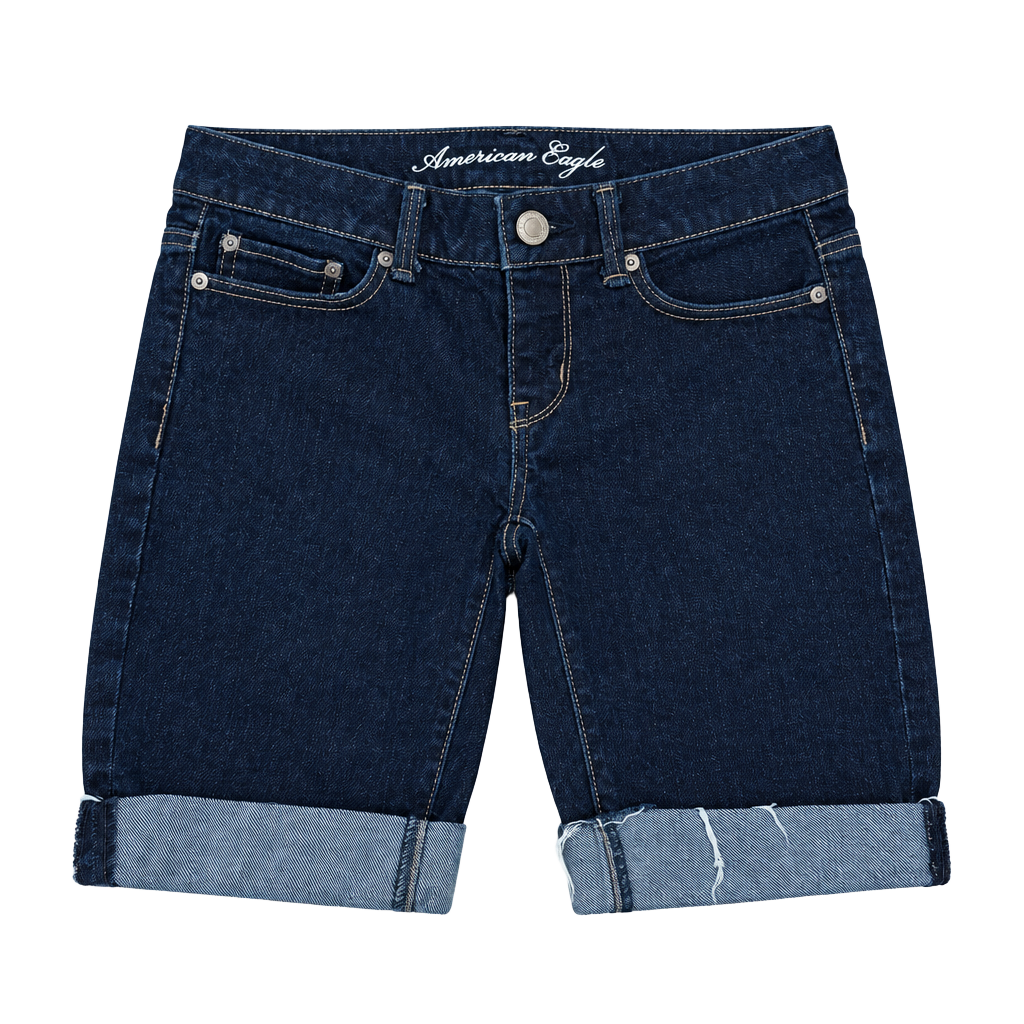 Y2K American Eagle low rise Stretch Denim Shorts Size 4 Dark Wash Cuffed 1