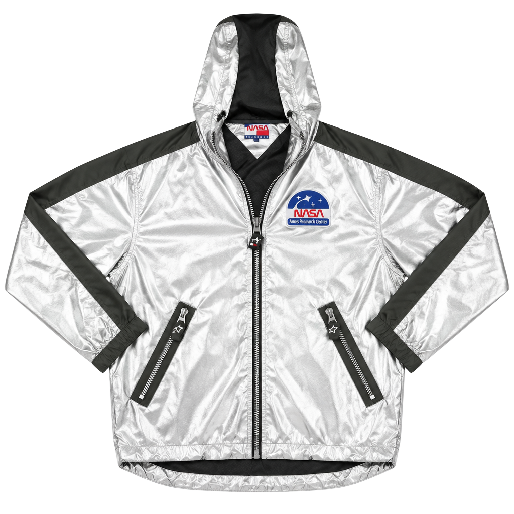 Vintage 90s Tommy Hilfiger NASA Ames Silver Metallic Jacket L Expedition Rare 1