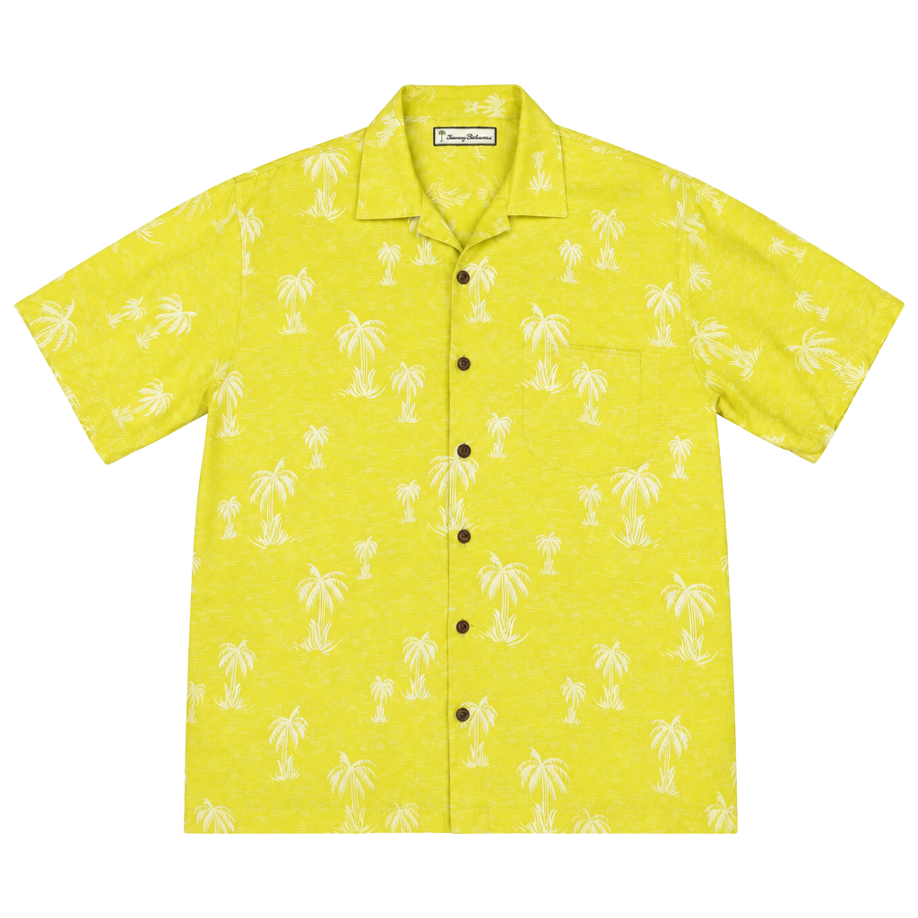 Tommy Bahama Silk Palm Tree Hawaiian Shirt Size M Yellow Mens Button down 1