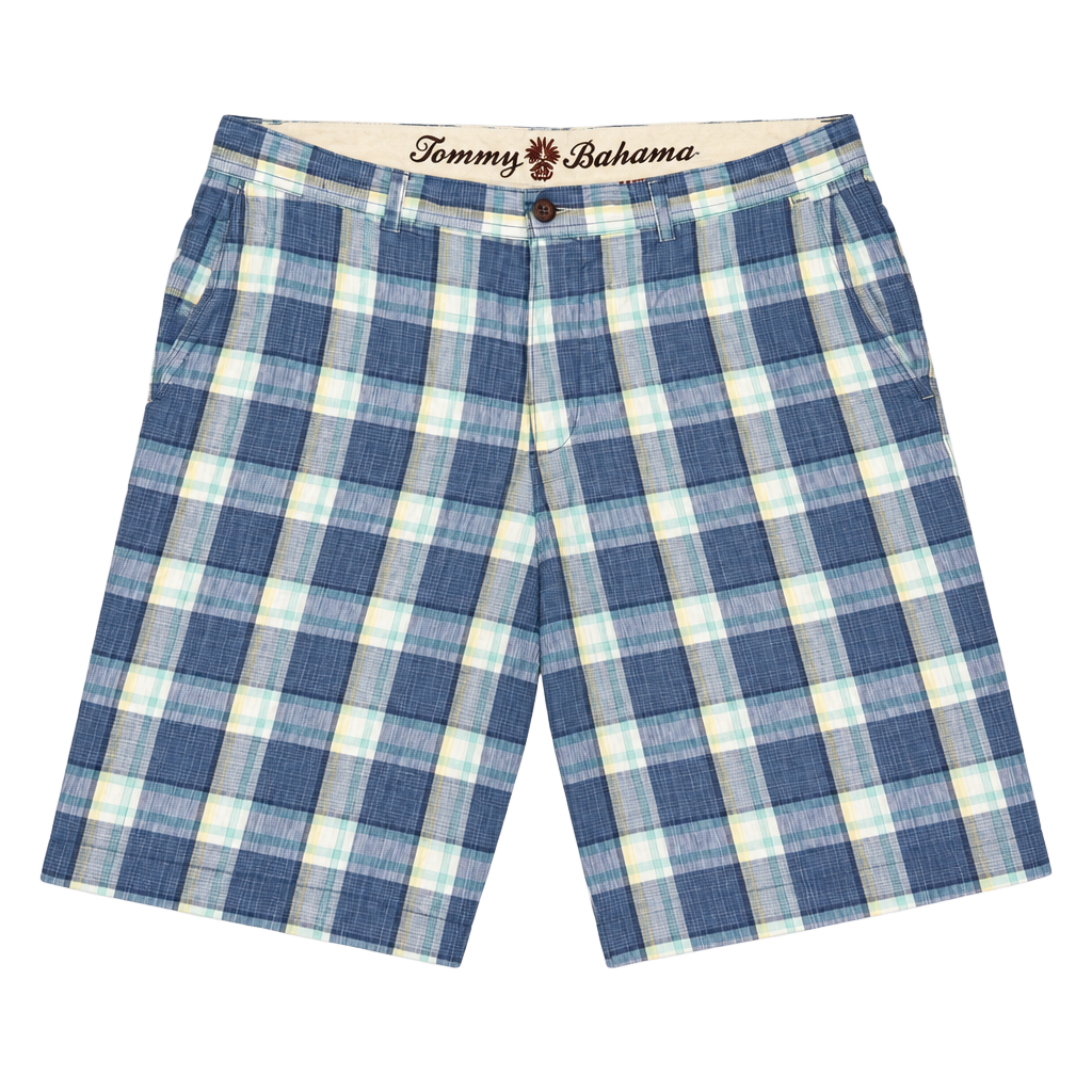 Tommy Bahama Plaid Linen Blend Shorts Blue Casual size 35 1