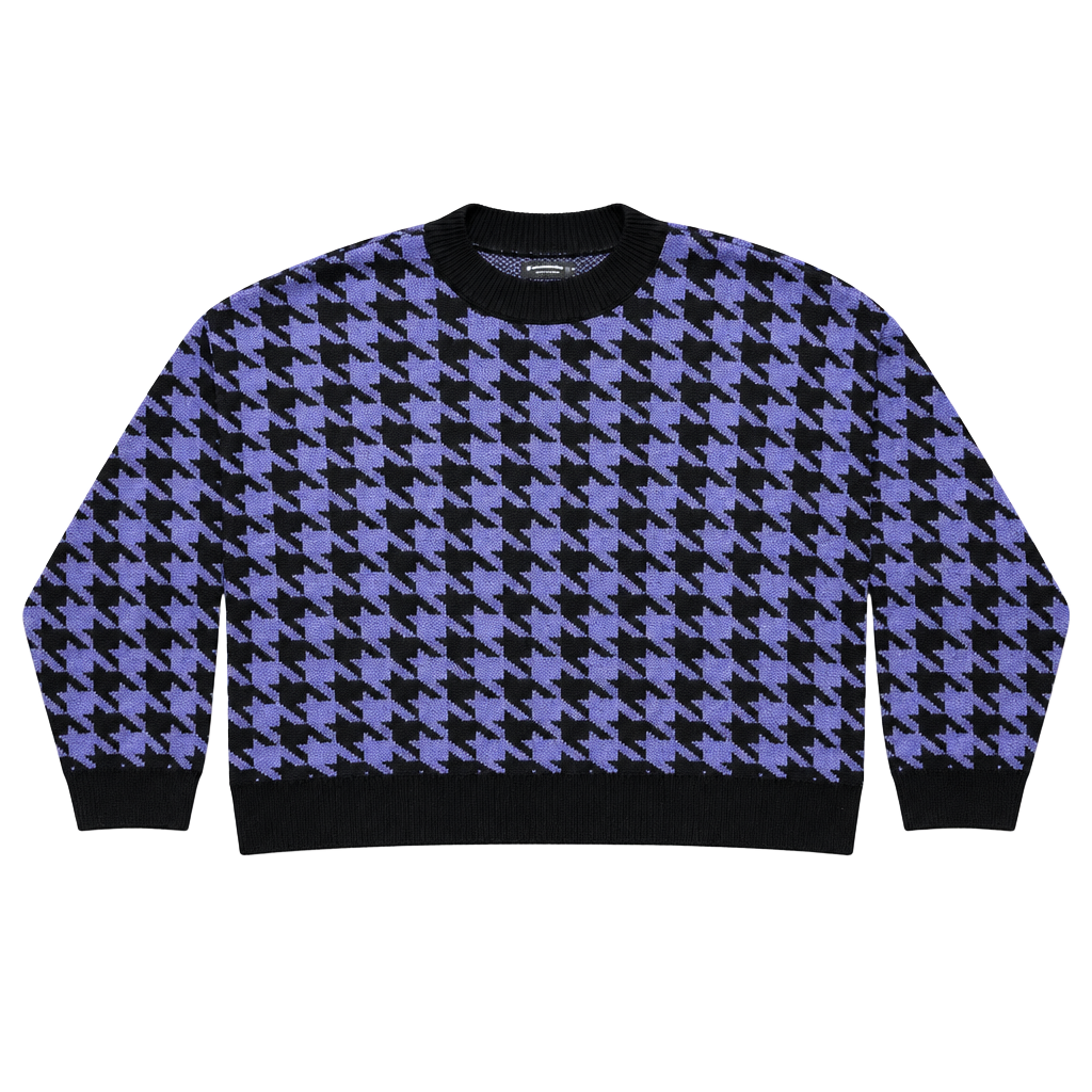 Stradivarius Houndstooth Crewneck Sweater Size s Purple Black Knit Sweatshirt 1