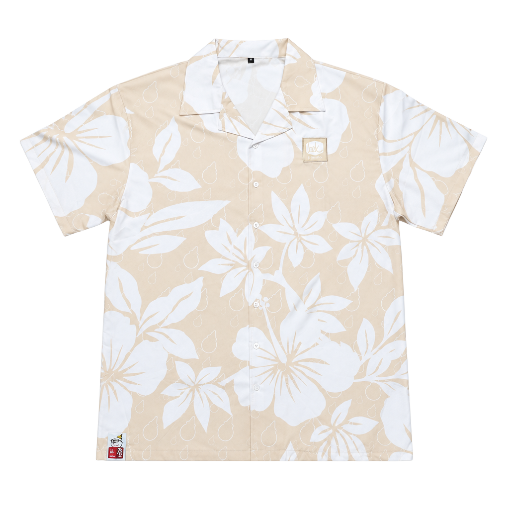 Jack In The Box Hawaiian Shirt Size XL Beige Floral Short Sleeve button down 1