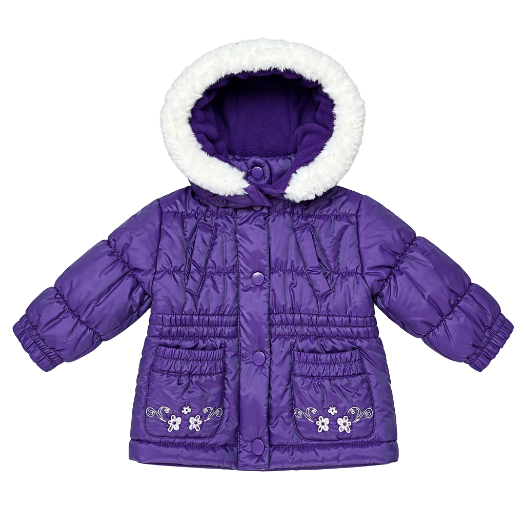 Madison Puffer Jacket baby girl 6-9 months Purple Floral Winter Coat Faux Fur 1