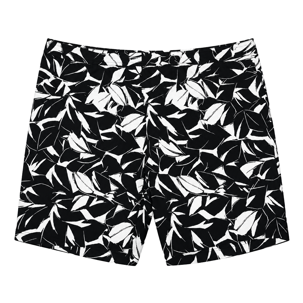 Mario Serrani Italy Comfort Stretch Shorts Size 16 Black White Leaf 1