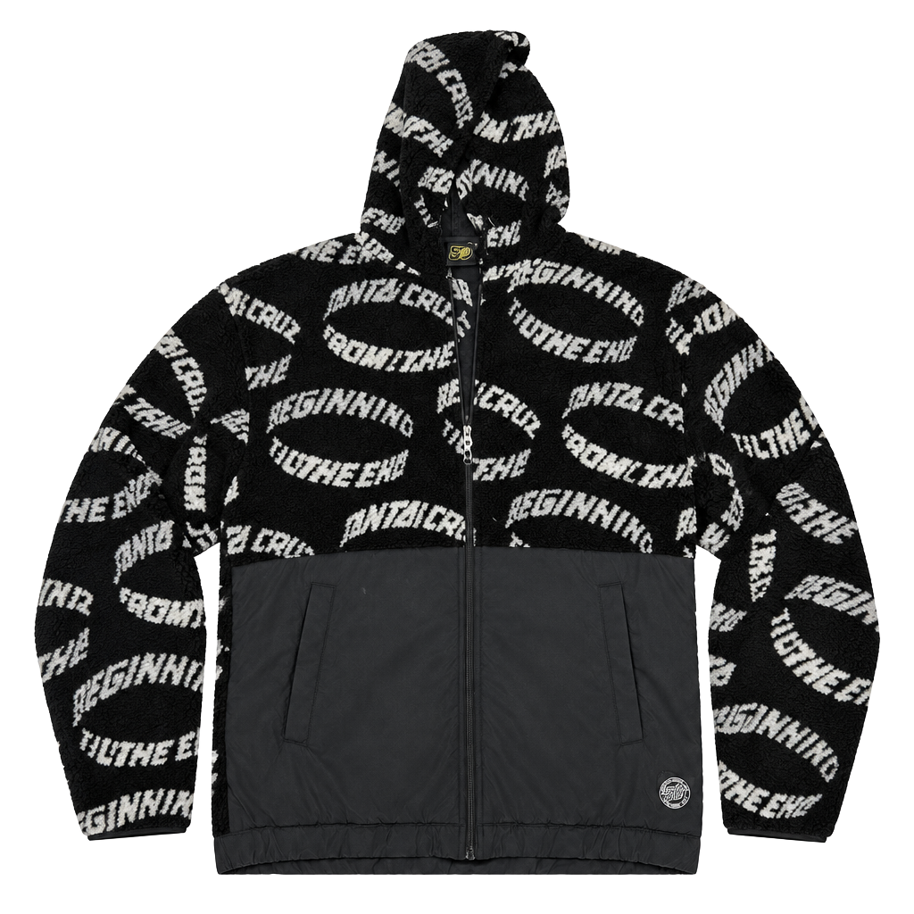 Santa Cruz Absolute Zip Jacket Black Sherpa Fleece Hoodie Mens size L 1