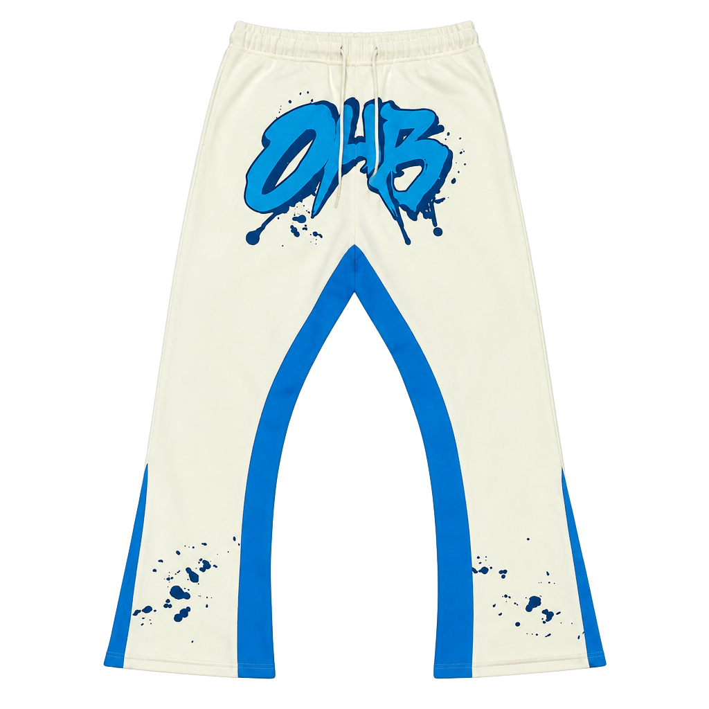 One Of Them Ones Tour Chris Brown Sweatpants Sz L Cream Blue Paint Splatter 1