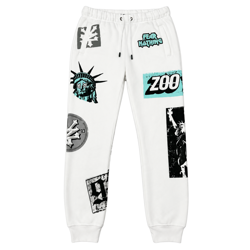Zoo York Graphic Print Jogger Sweatpants White New York Graphiti Y2K Liberty 1