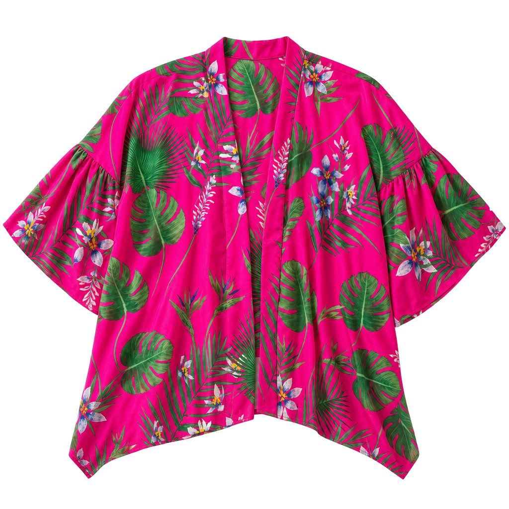 Caramela Somewhere On A Beach Kimono in Tropical Pink Print 1