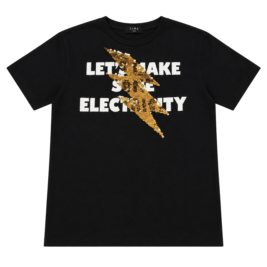 Zara Let's Make Some Electricity Sequin T-Shirt Size S 1