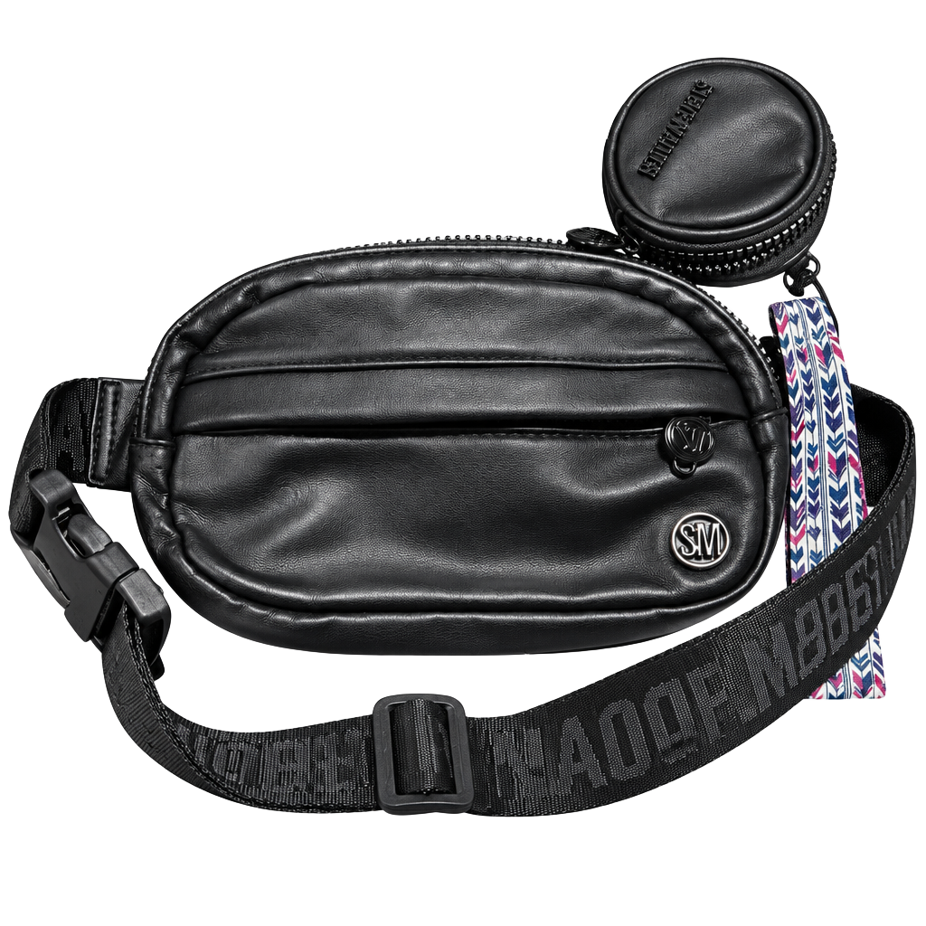 Steve Madden Black Faux Leather Belt Bag With Coin Pouch 1