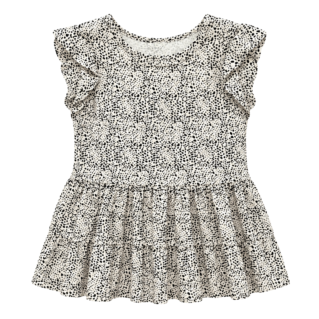 Sleeveless Black & White Dotted Ruffle Peplum Blouse 1