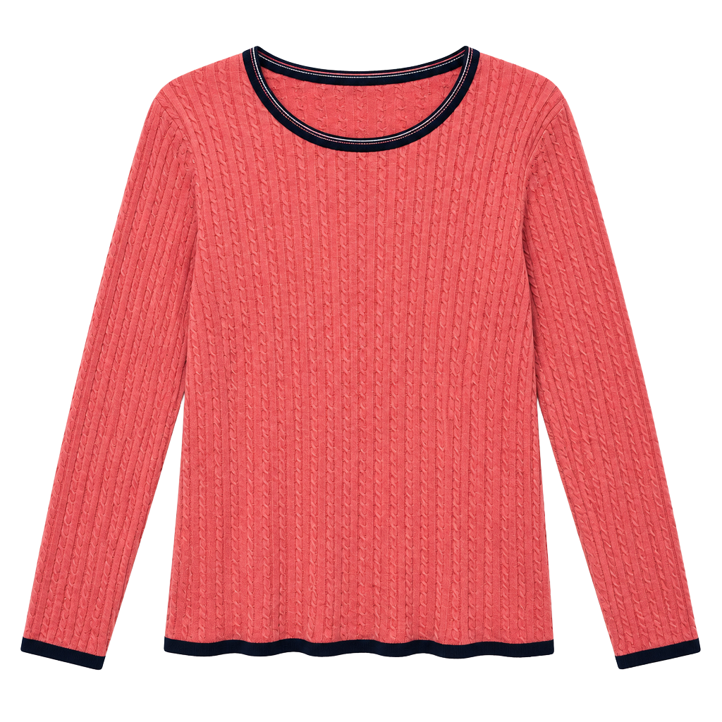 Tommy Hilfiger Coral Cable Knit Crew with Navy Trim 1