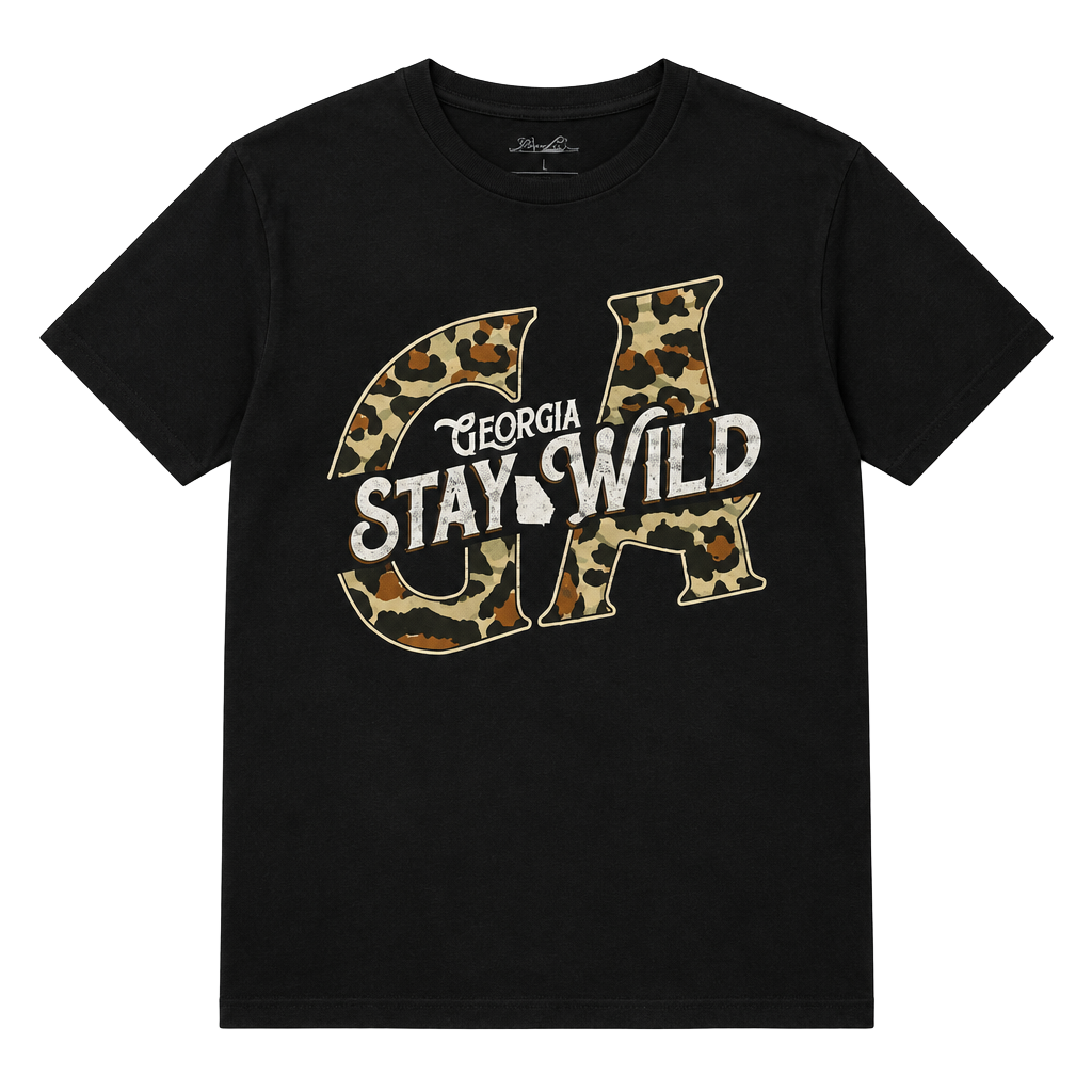 'Stay Wild' Short-Sleeve Tee - Black with Camo Print 1