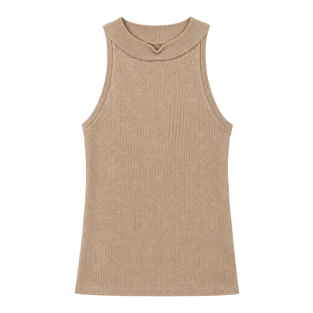 eesome Sleeveless Ribbed Cowl-Neck Tank in Beige 1