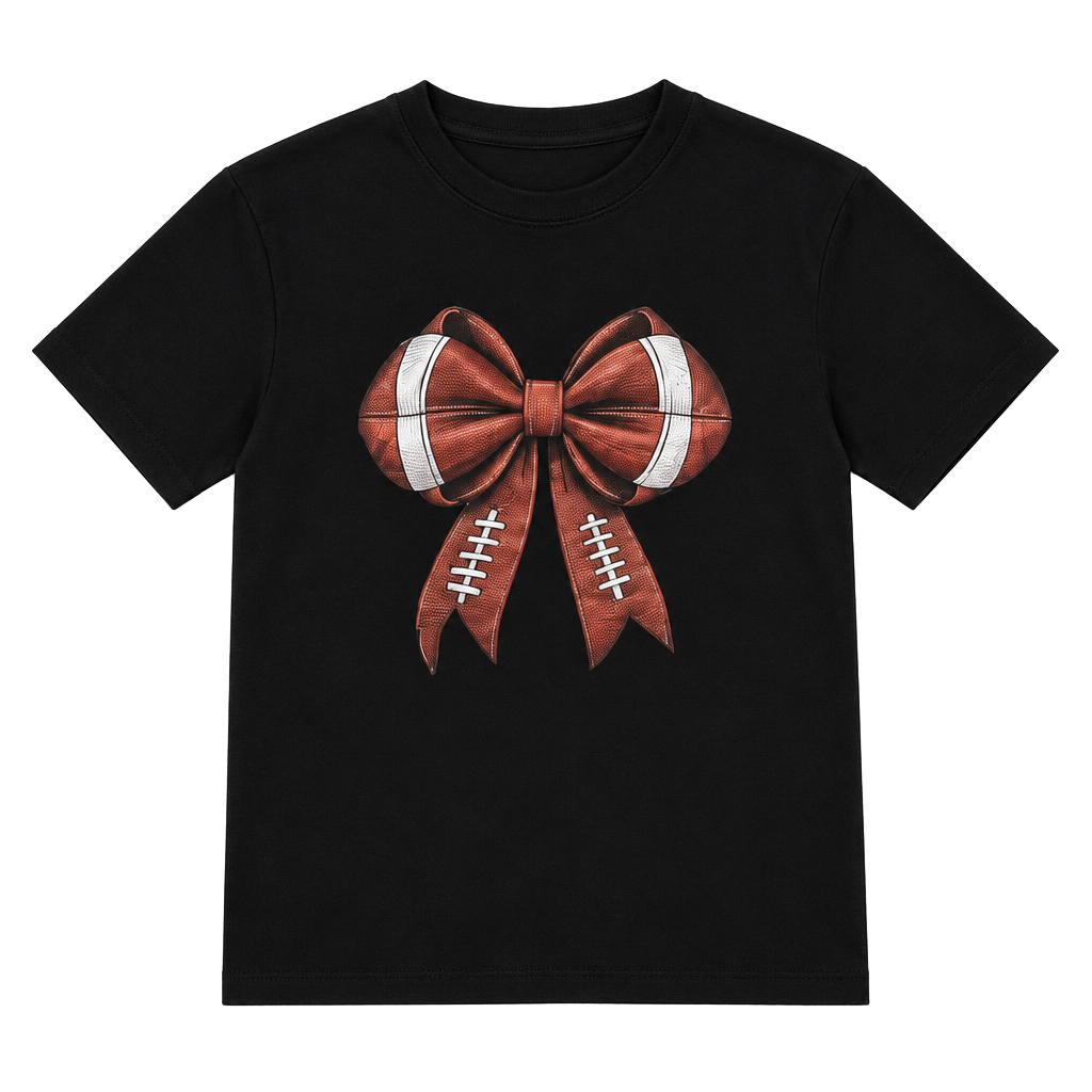 Black Football Bow Graphic T-Shirt Size Medium 1