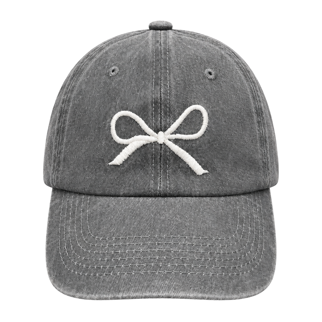 Girls Gray Bow Embroidered Baseball Hat 1