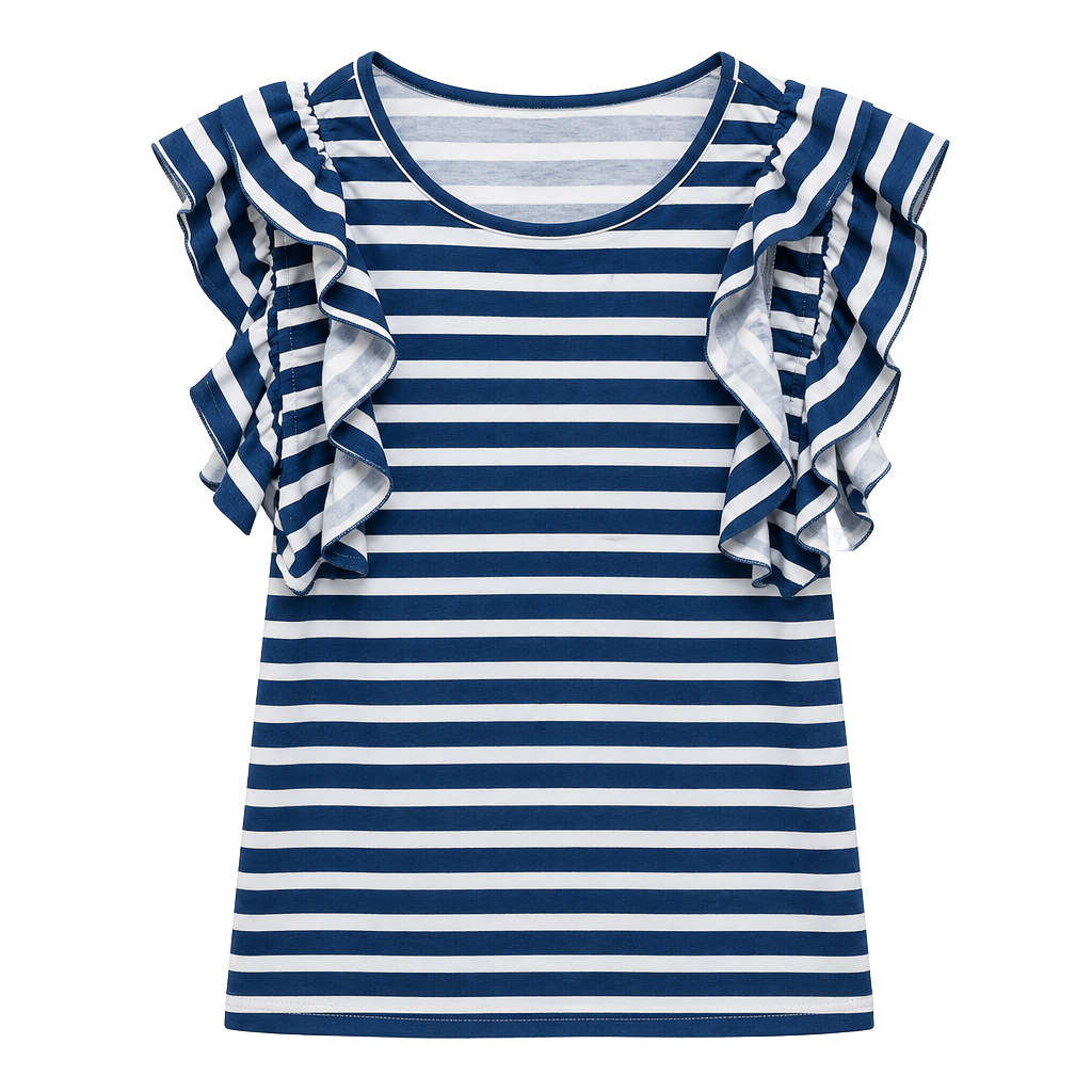 SHEIN Blue & White Striped Ruffle Sleeve Top 1